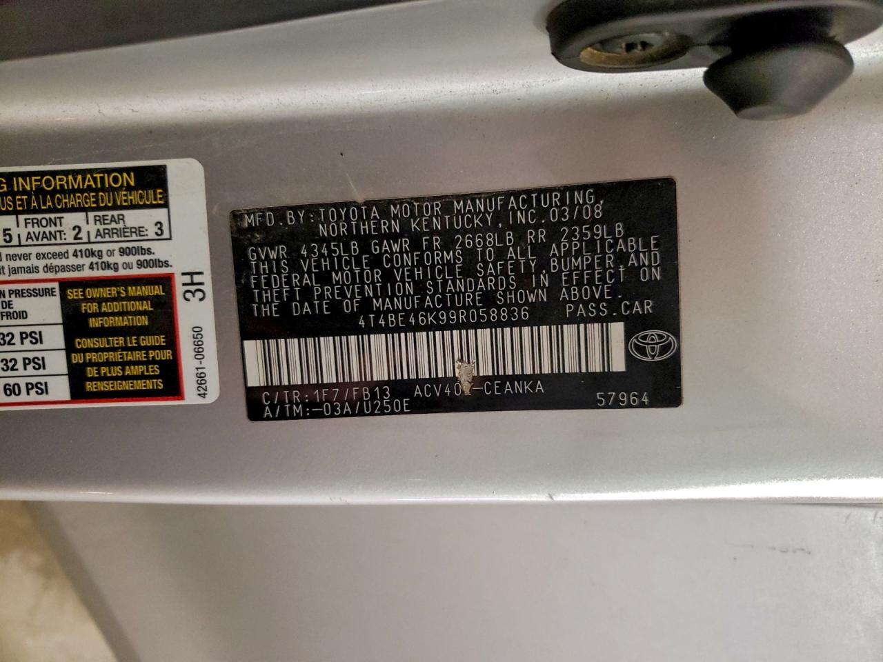 2009 TOYOTA CAMRY BASE photo 12