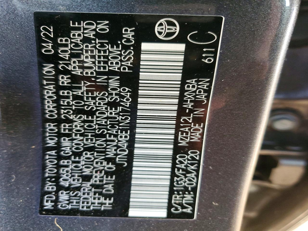 2022 TOYOTA COROLLA SE photo 12