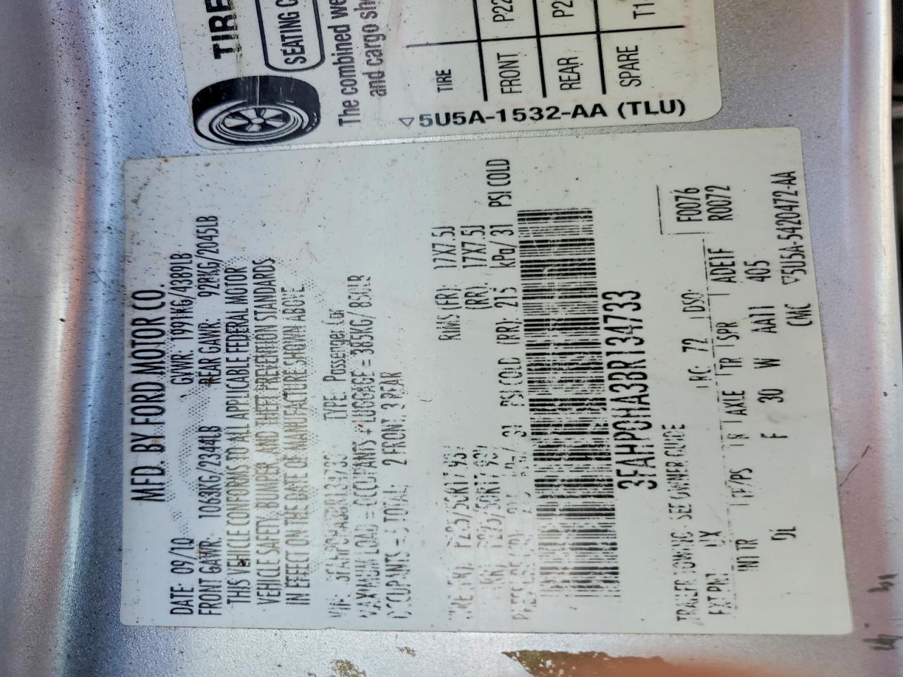 2011 FORD FUSION SE photo 12