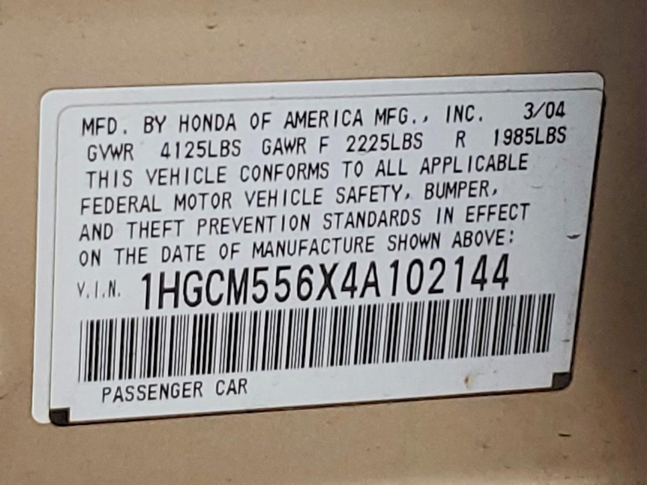 2004 HONDA ACCORD EX photo 12