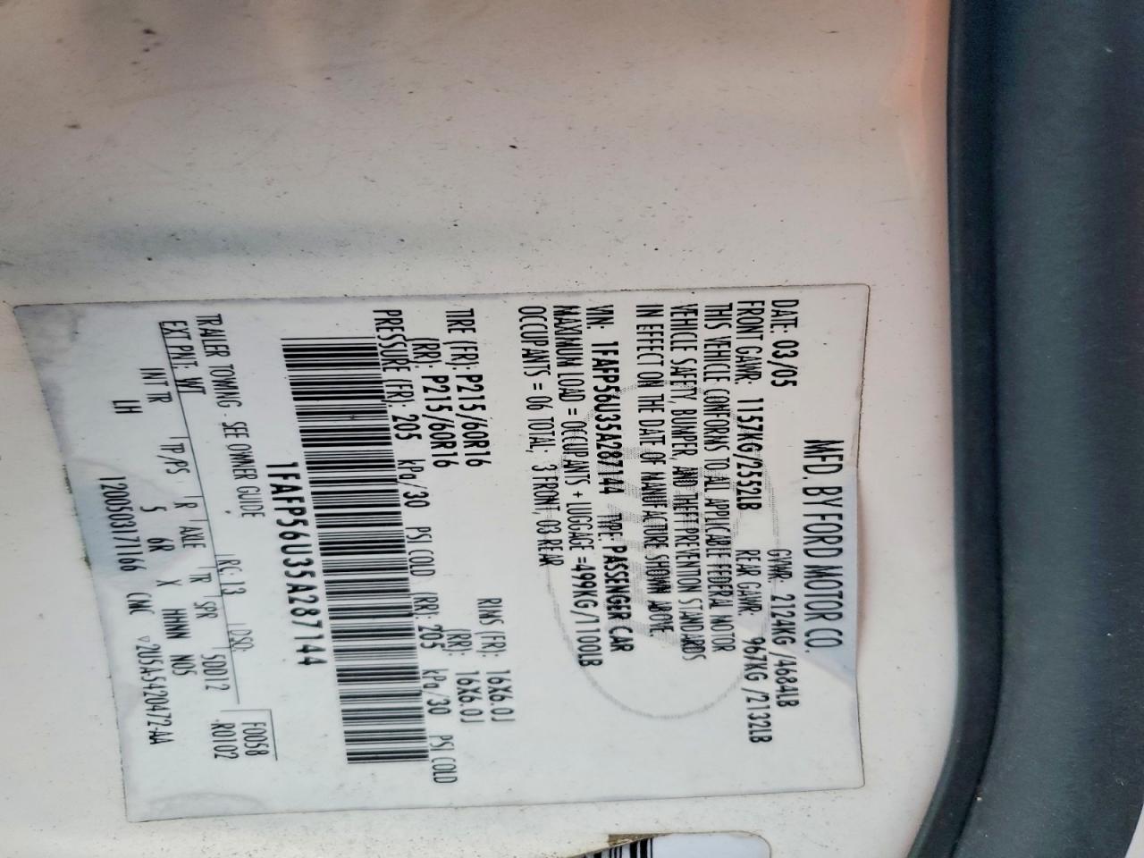 2005 FORD TAURUS SEL photo 12
