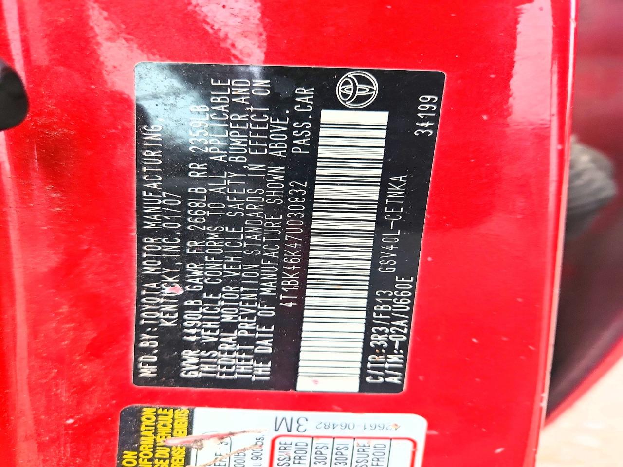 2007 TOYOTA CAMRY LE photo 12