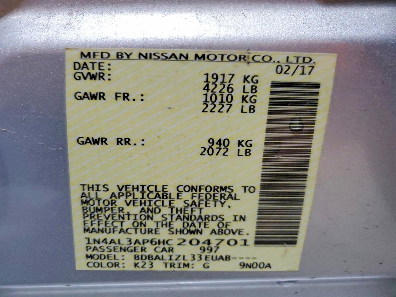 2017 NISSAN ALTIMA 2.5 photo 13