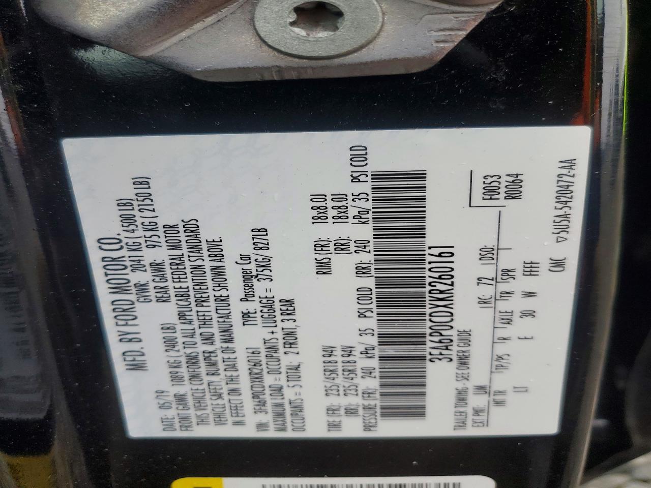 2019 FORD FUSION SEL photo 12
