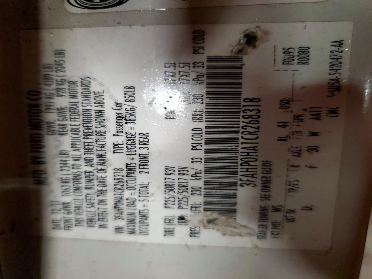 2012 FORD FUSION SE photo 12