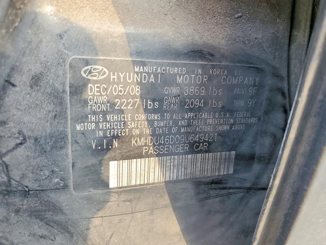 2009 HYUNDAI ELANTRA GLS photo 12
