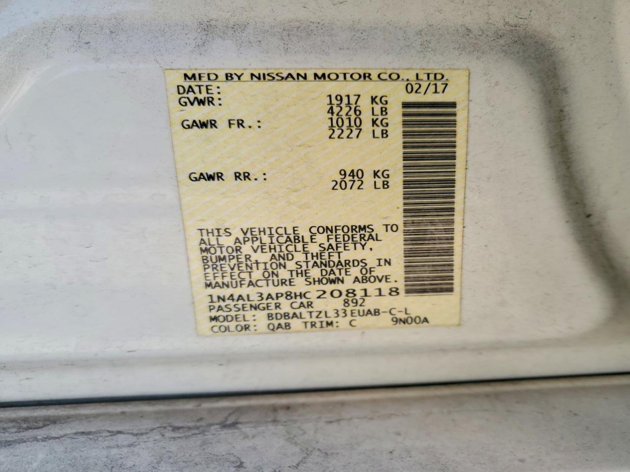 2017 NISSAN ALTIMA 2.5 photo 12