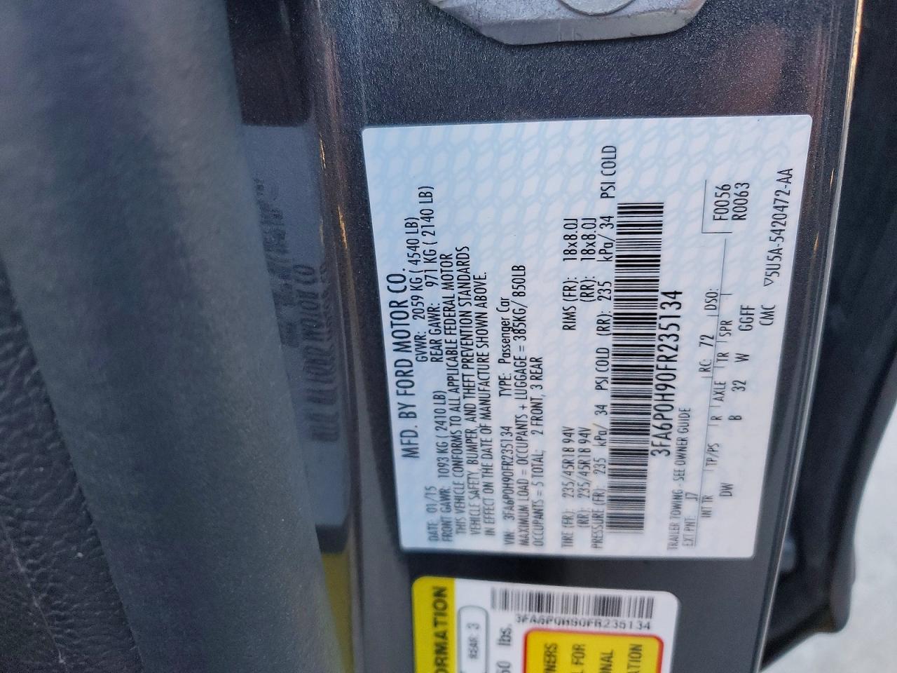 2015 FORD FUSION SE photo 12