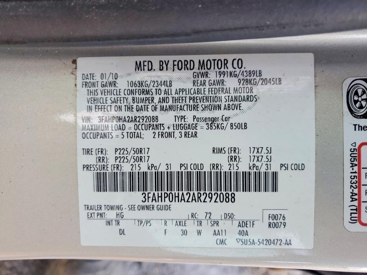 2010 FORD FUSION SE photo 12
