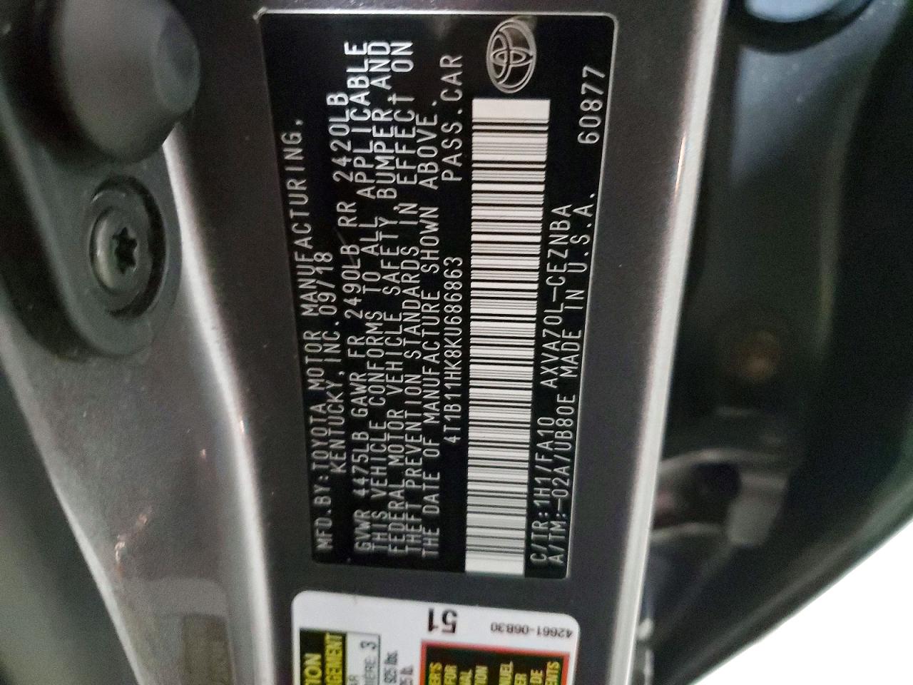 2019 TOYOTA CAMRY L photo 12