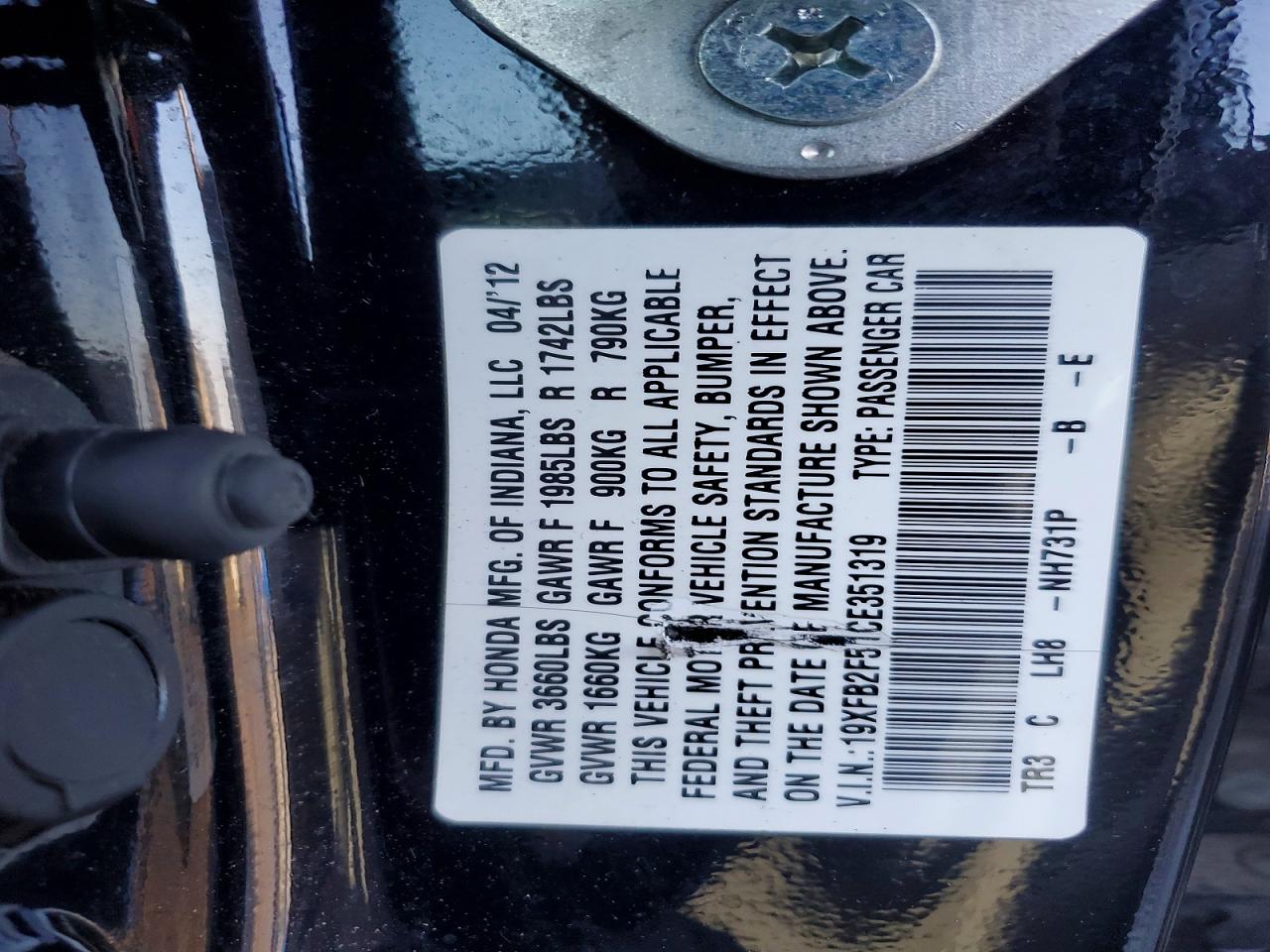 2012 HONDA CIVIC LX photo 12
