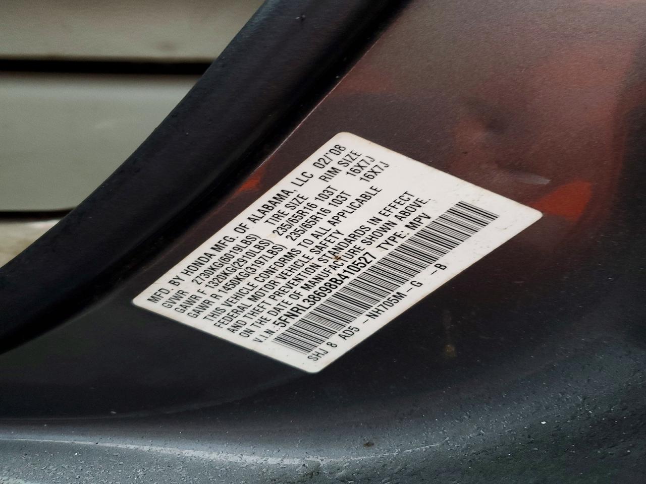 2008 HONDA ODYSSEY EXL photo 25