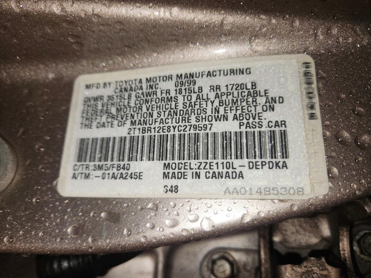 2000 TOYOTA COROLLA VE photo 12