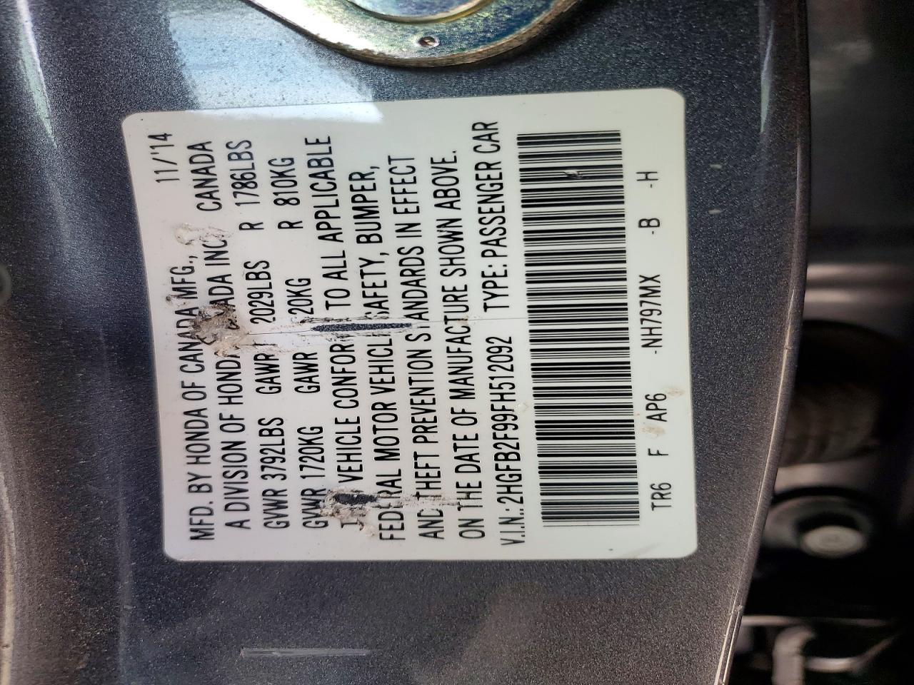 2015 HONDA CIVIC EXL photo 12