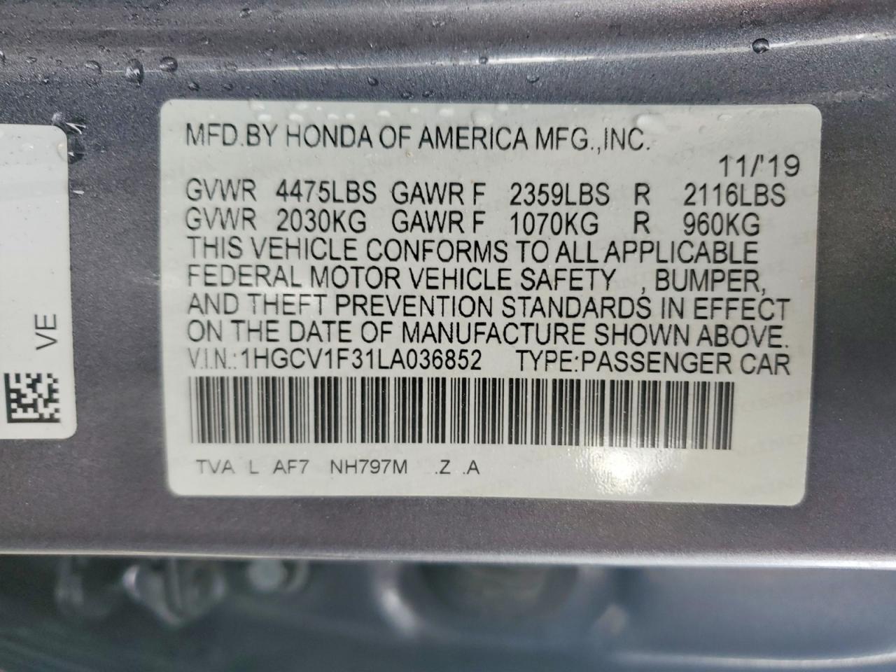 2020 HONDA ACCORD SPORT photo 13