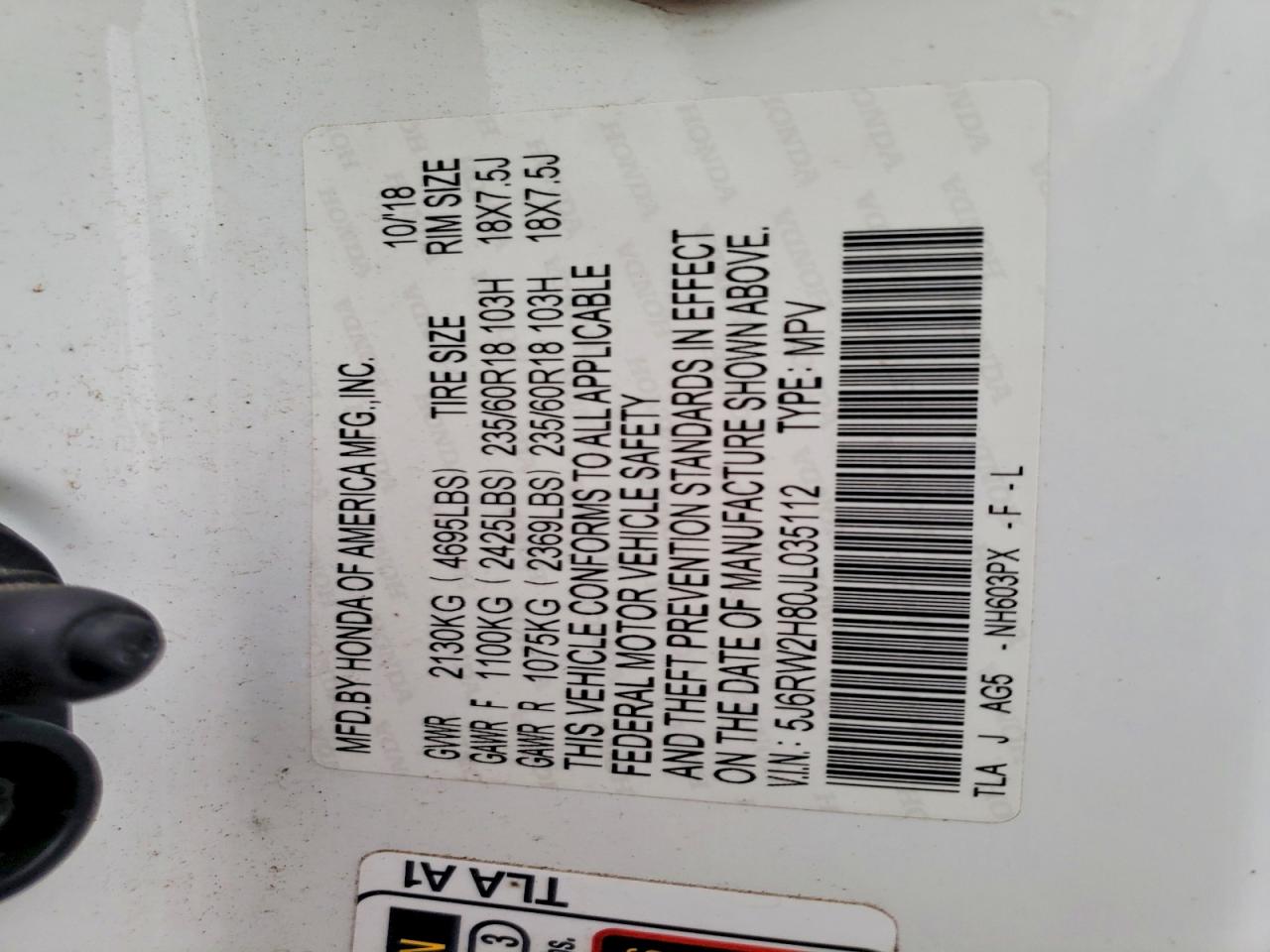 2018 HONDA CR-V EXL photo 12
