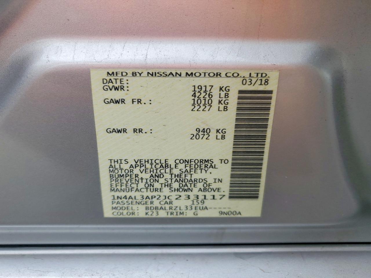 2018 NISSAN ALTIMA 2.5 photo 12