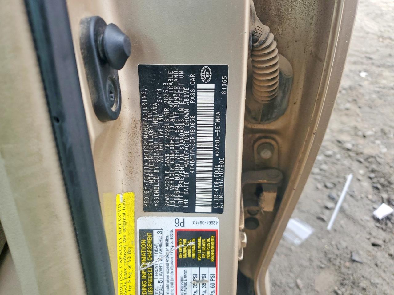 2012 TOYOTA CAMRY BASE photo 12
