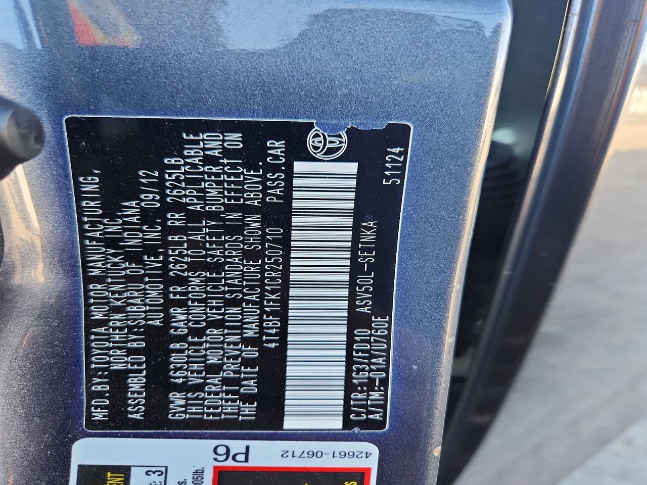 2012 TOYOTA CAMRY BASE photo 23