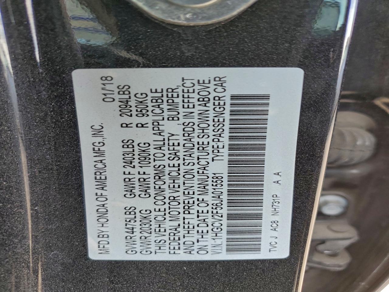 2018 HONDA ACCORD EXL photo 25