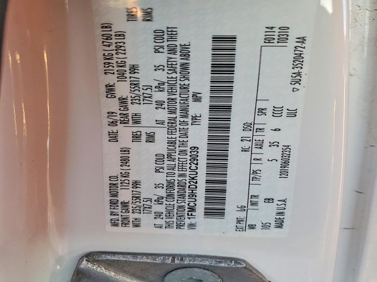 2019 FORD ESCAPE SEL photo 13