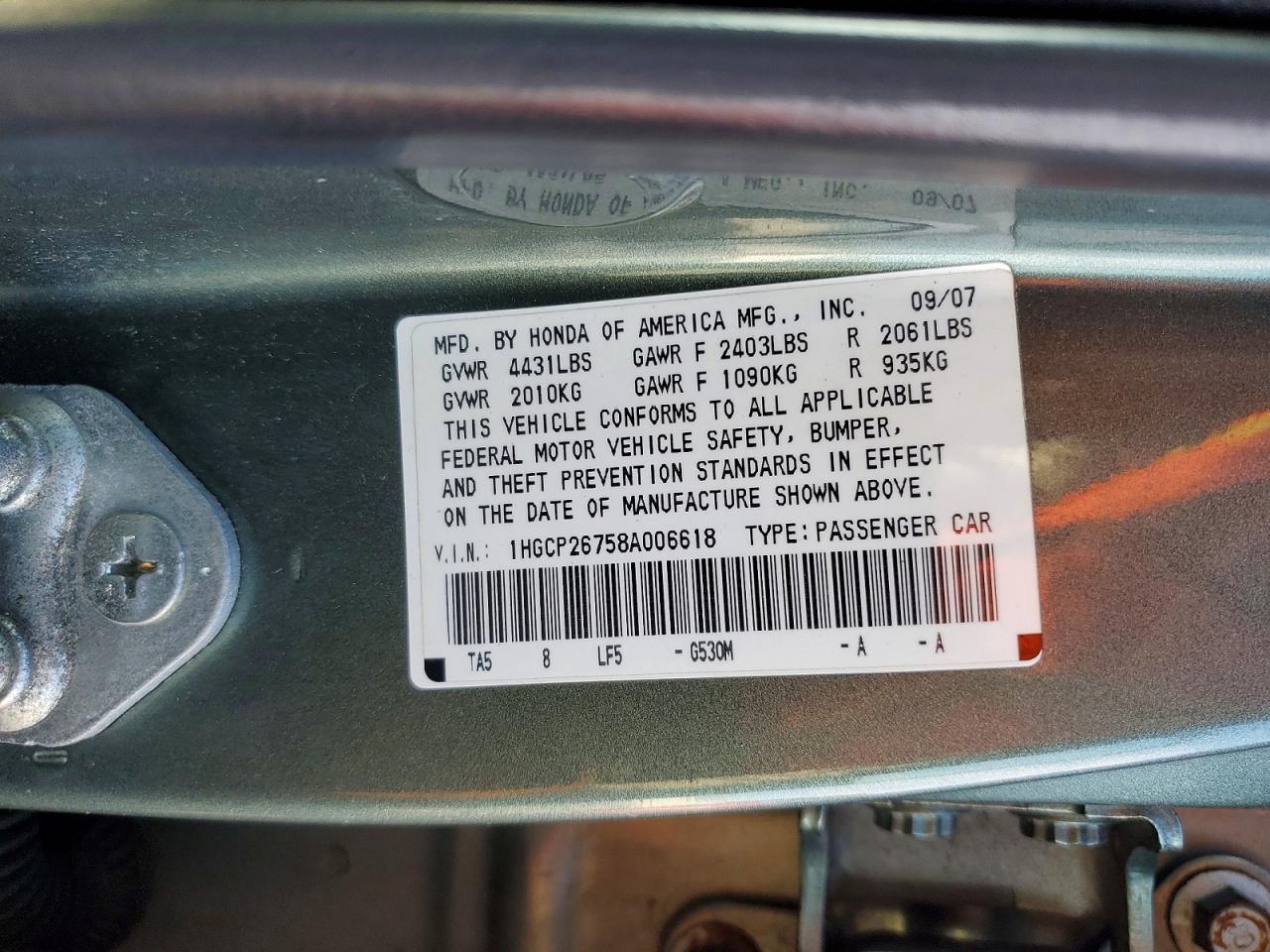 2008 HONDA ACCORD EX photo 12