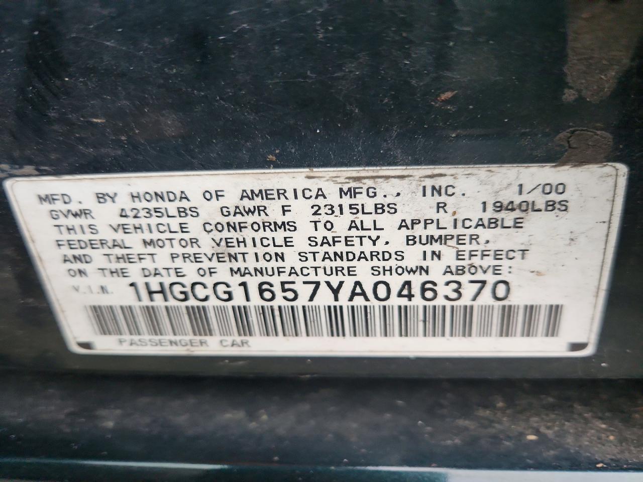 2000 HONDA ACCORD photo 12