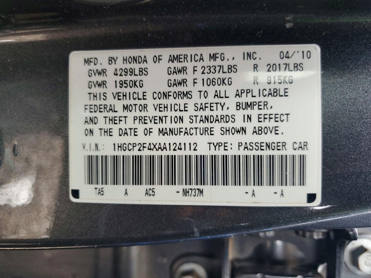 2010 HONDA ACCORD LXP photo 12