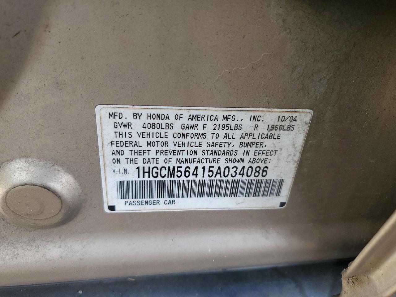 2005 HONDA ACCORD photo 23