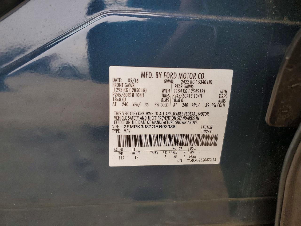 2016 FORD EDGE SEL photo 13