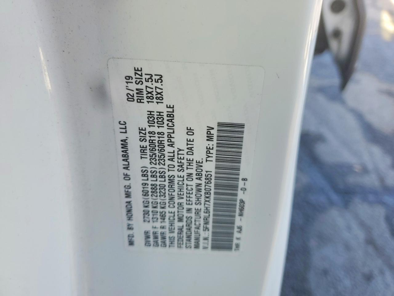 2019 HONDA ODYSSEY EXL photo 14