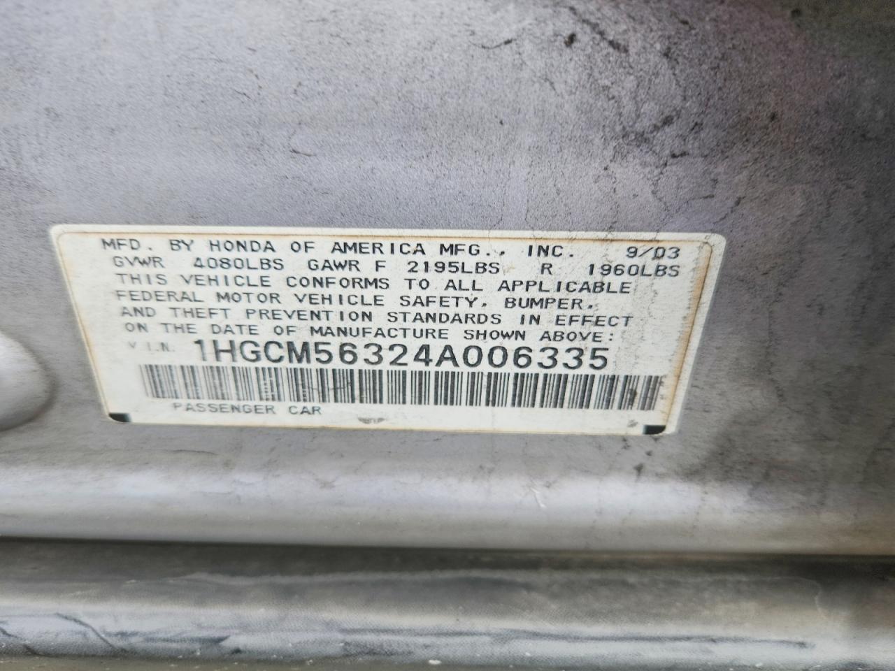 2004 HONDA ACCORD LX photo 23
