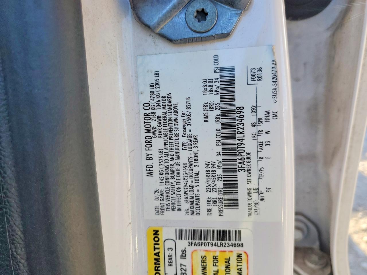 2020 FORD FUSION SE photo 13