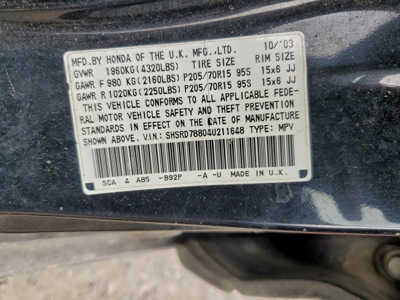 2004 HONDA CR-V EX photo 13