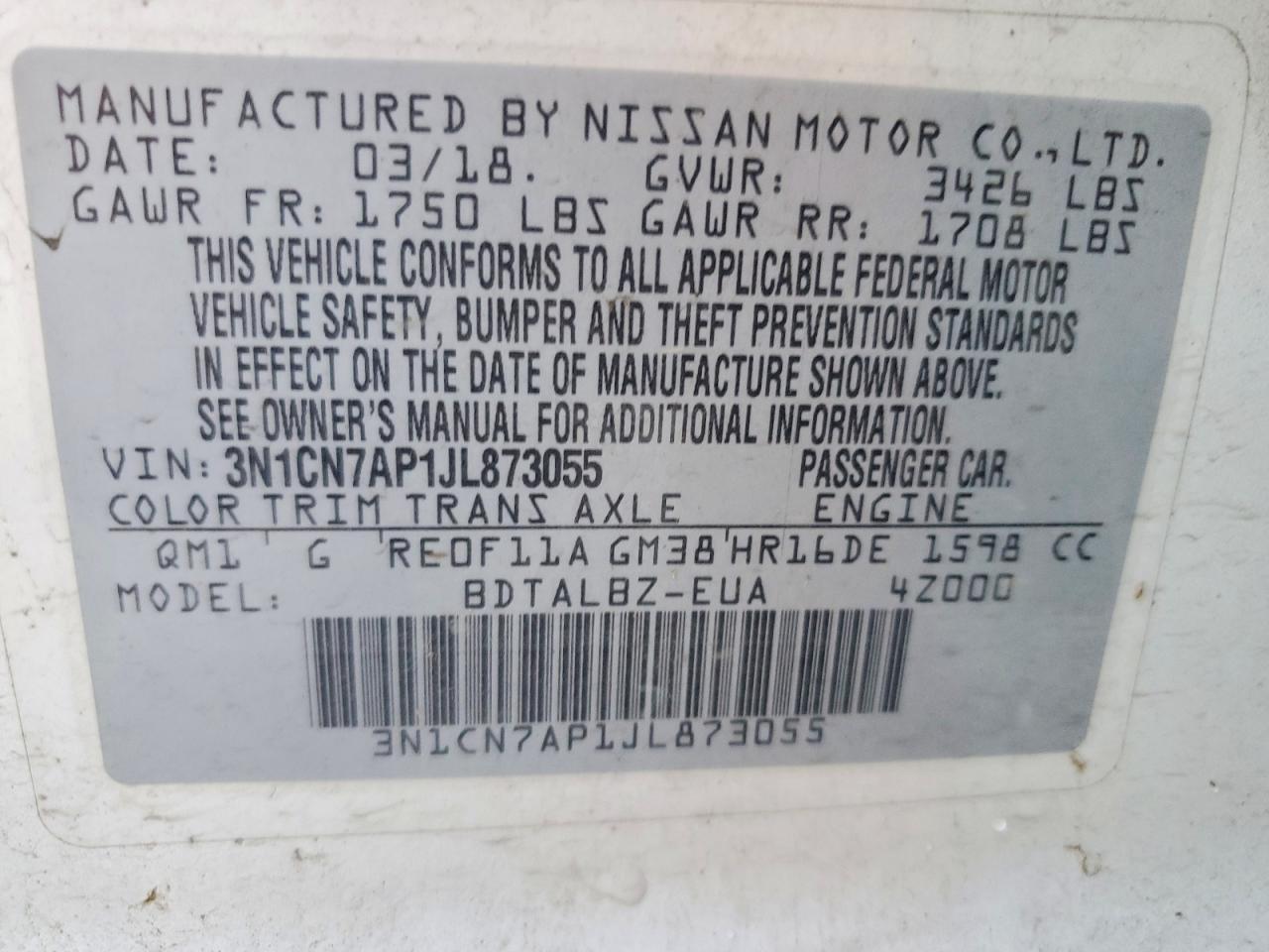 2018 NISSAN VERSA S photo 12