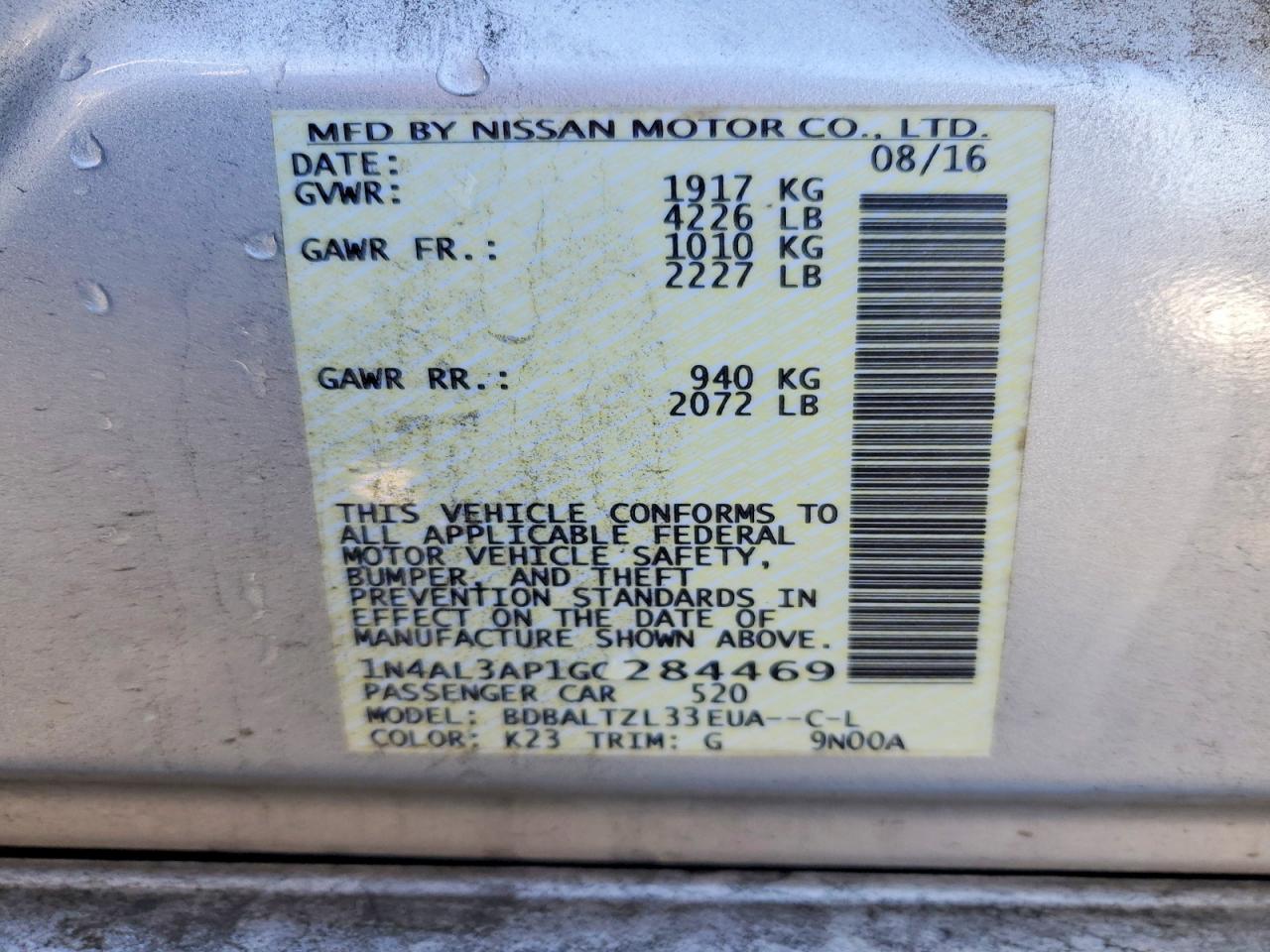 2016 NISSAN ALTIMA 2.5 photo 12