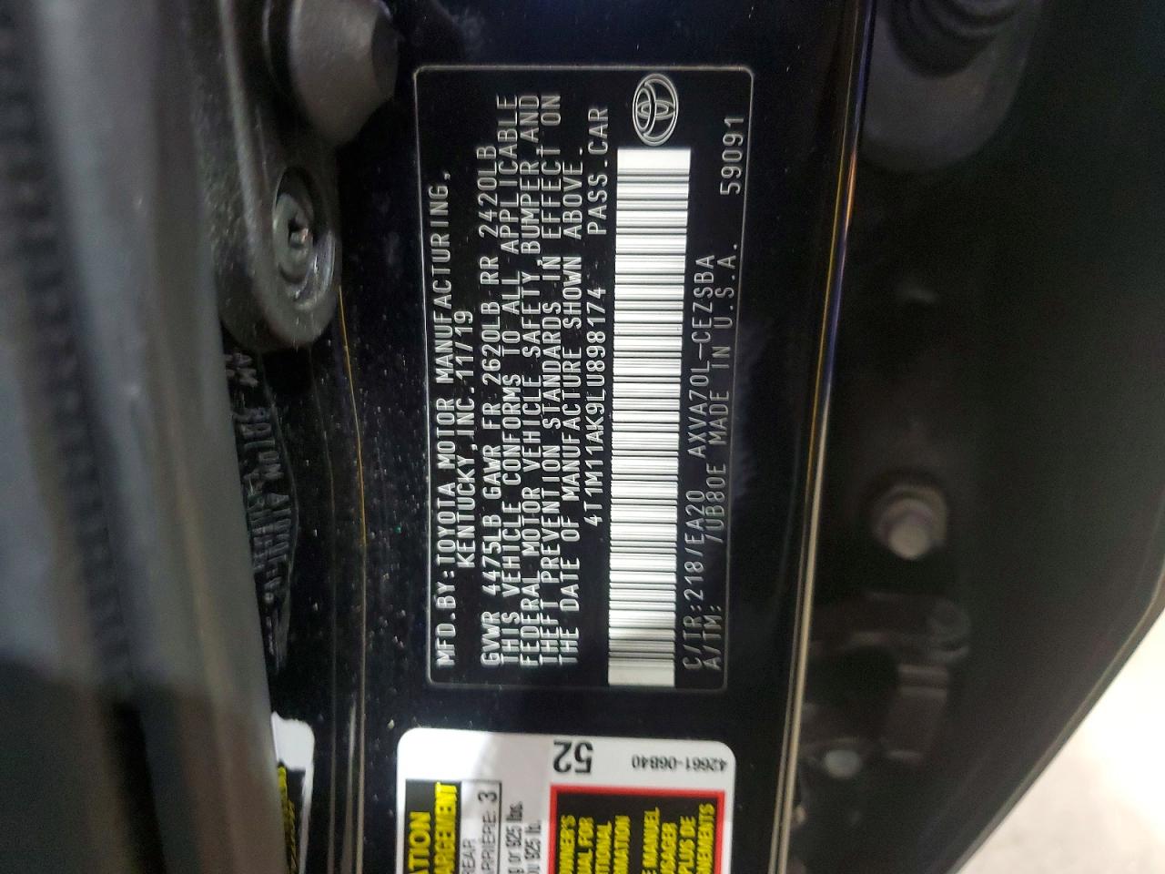 2020 TOYOTA CAMRY SE photo 12
