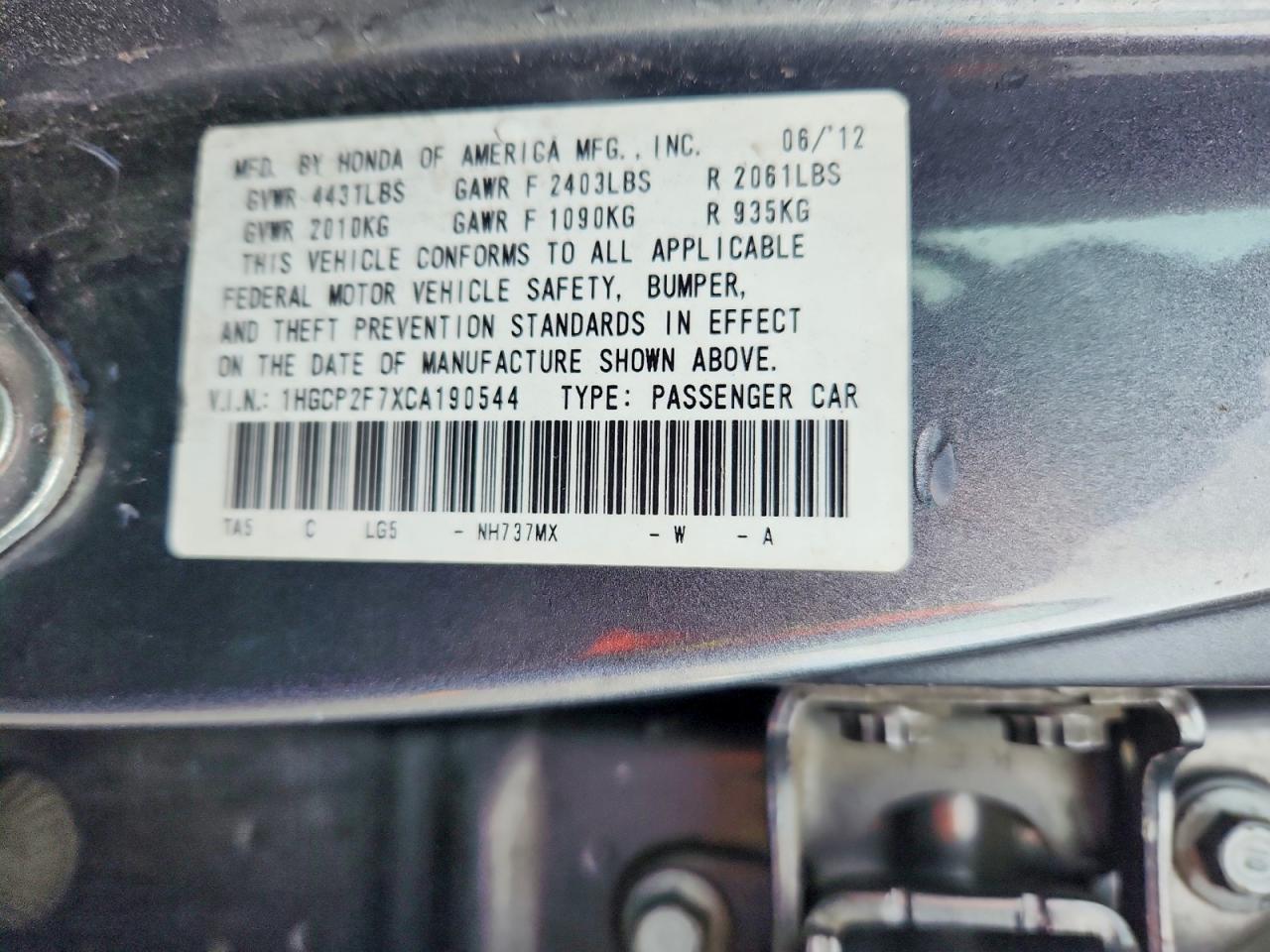 2012 HONDA ACCORD EX photo 12