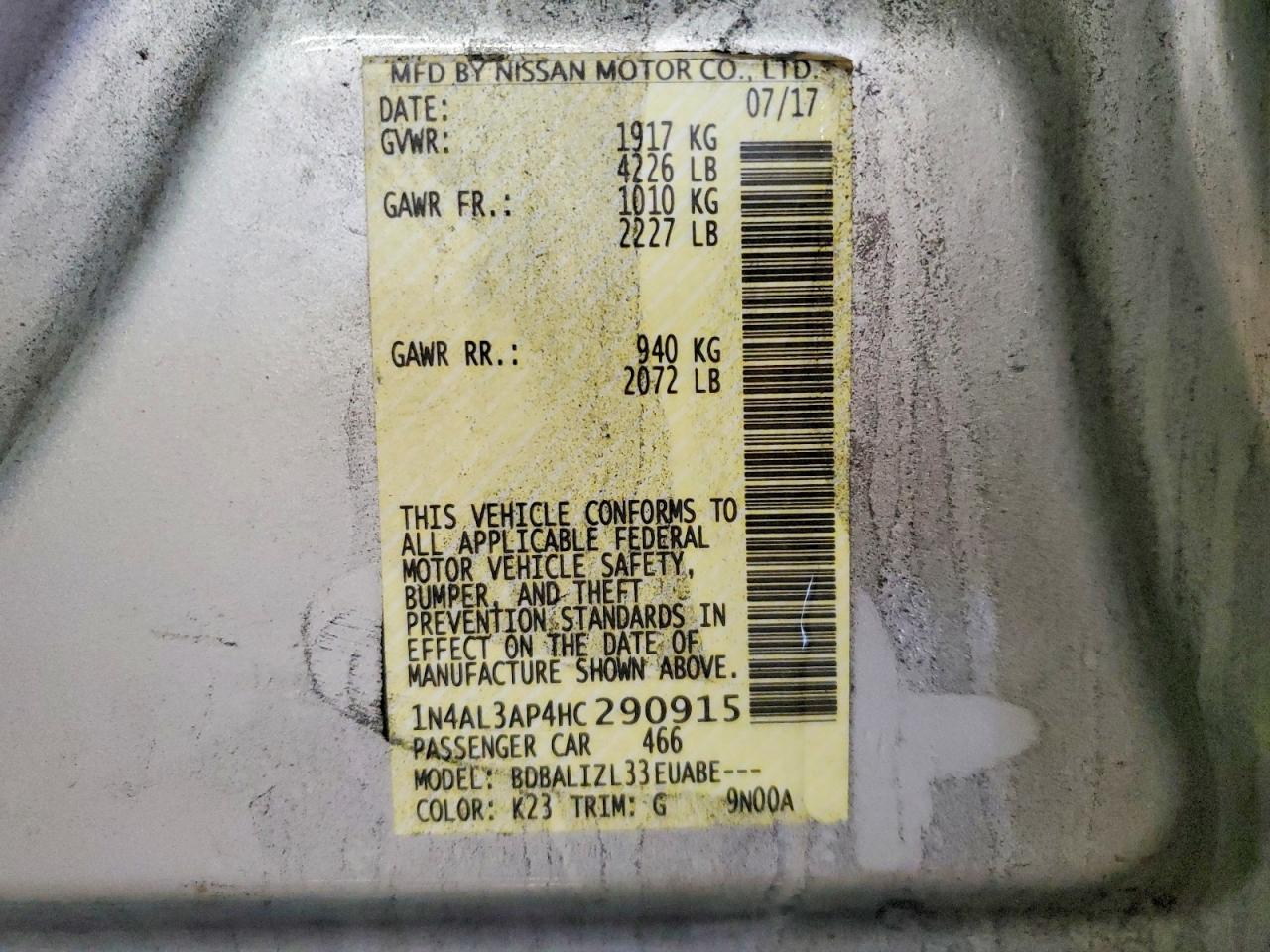 2017 NISSAN ALTIMA 2.5 photo 12