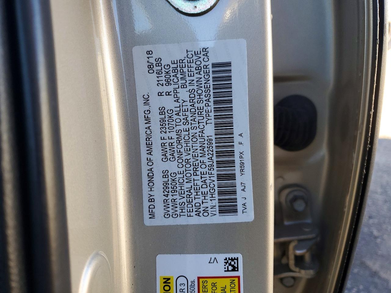 2018 HONDA ACCORD EXL photo 12