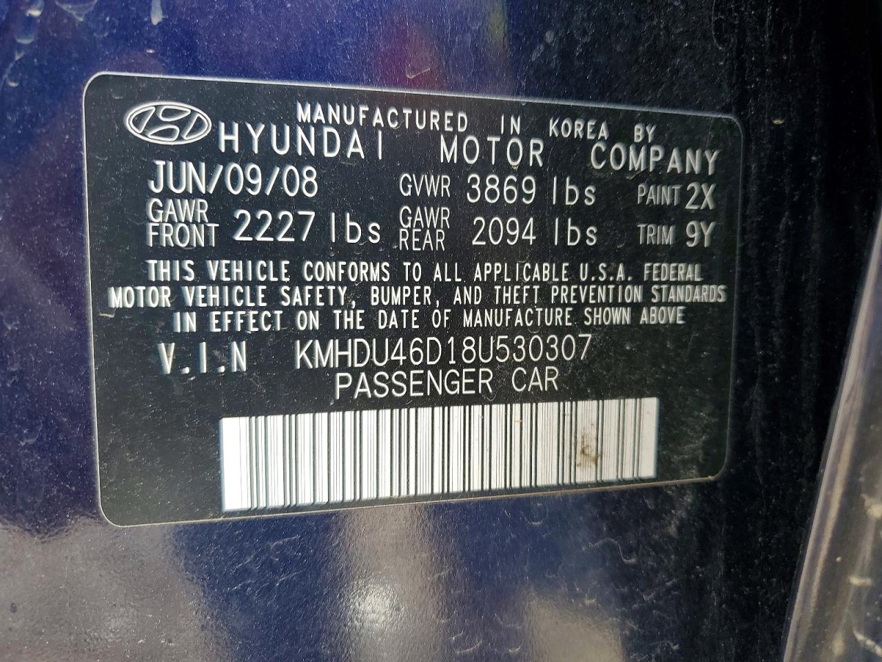 2008 HYUNDAI ELANTRA GLS photo 13