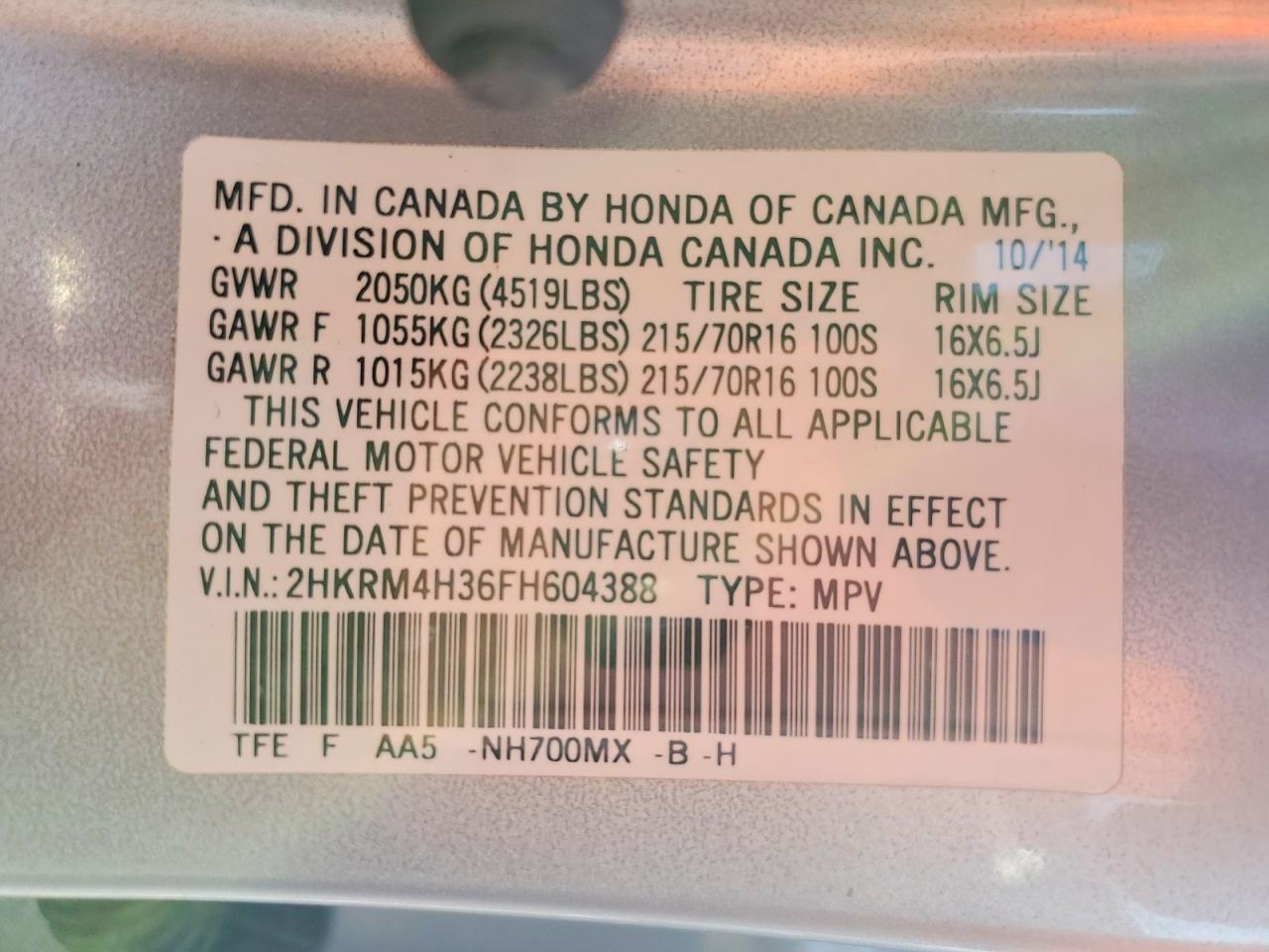 2015 HONDA CR-V LX photo 13