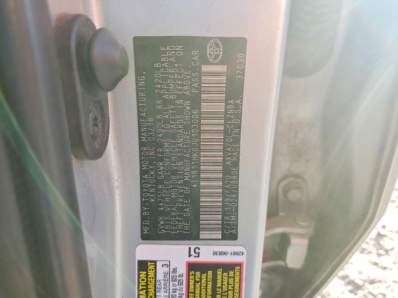 2018 TOYOTA CAMRY L photo 12