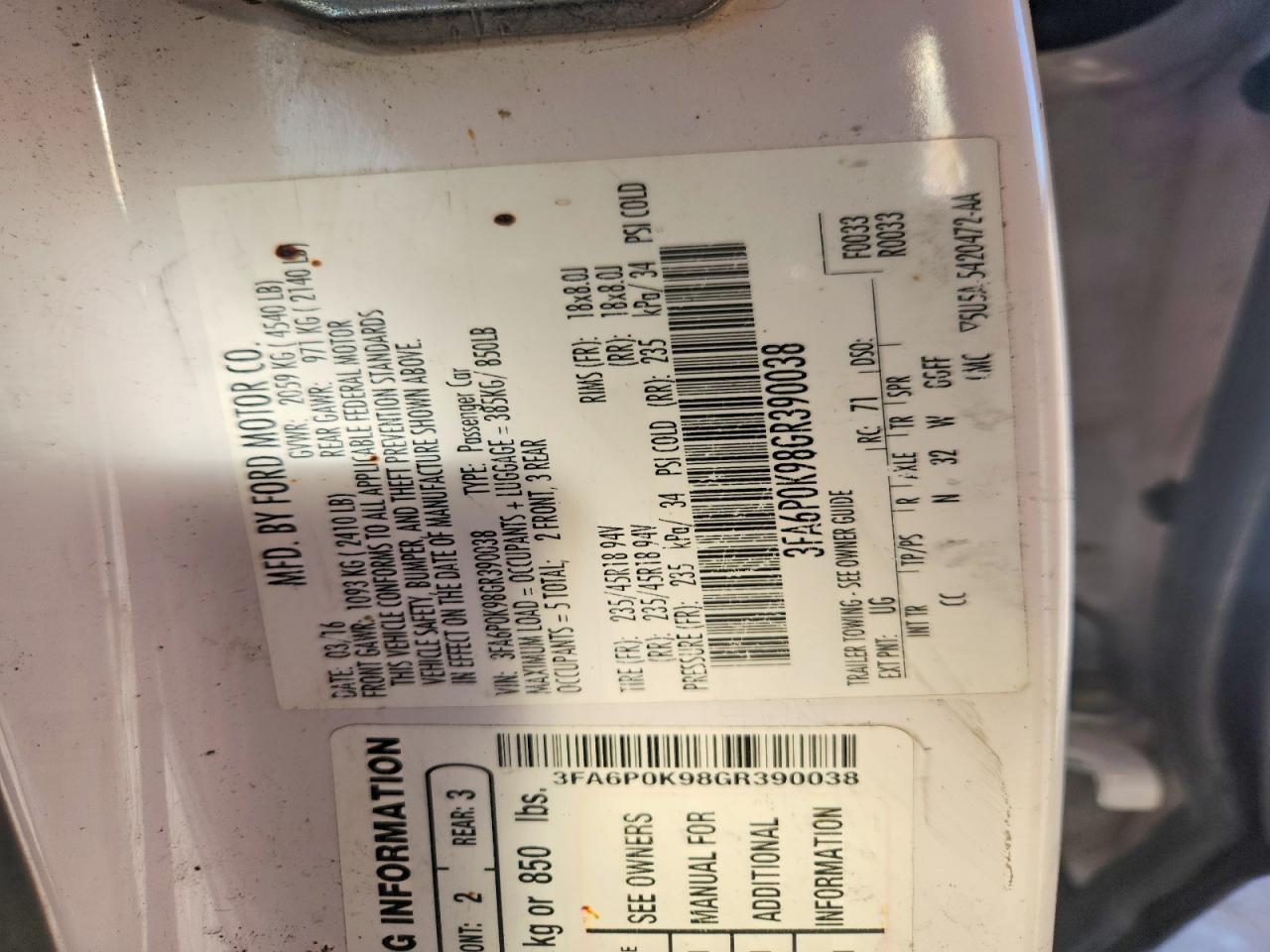 2016 FORD FUSION TITANIUM photo 12