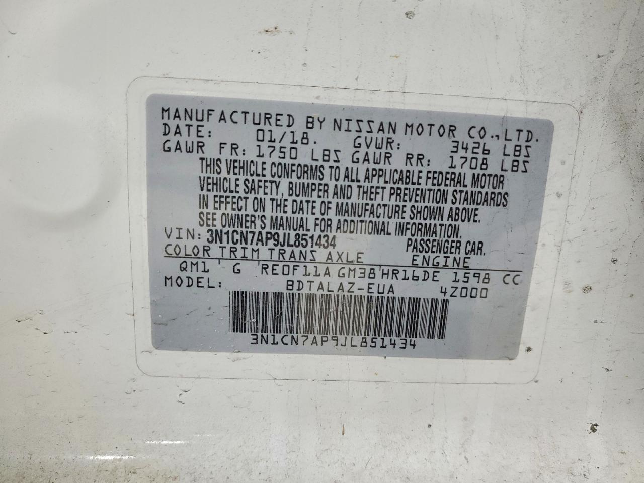 2018 NISSAN VERSA S photo 12