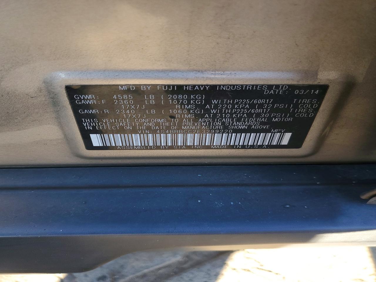 2014 SUBARU OUTBACK 2.5I PREMIUM photo 12