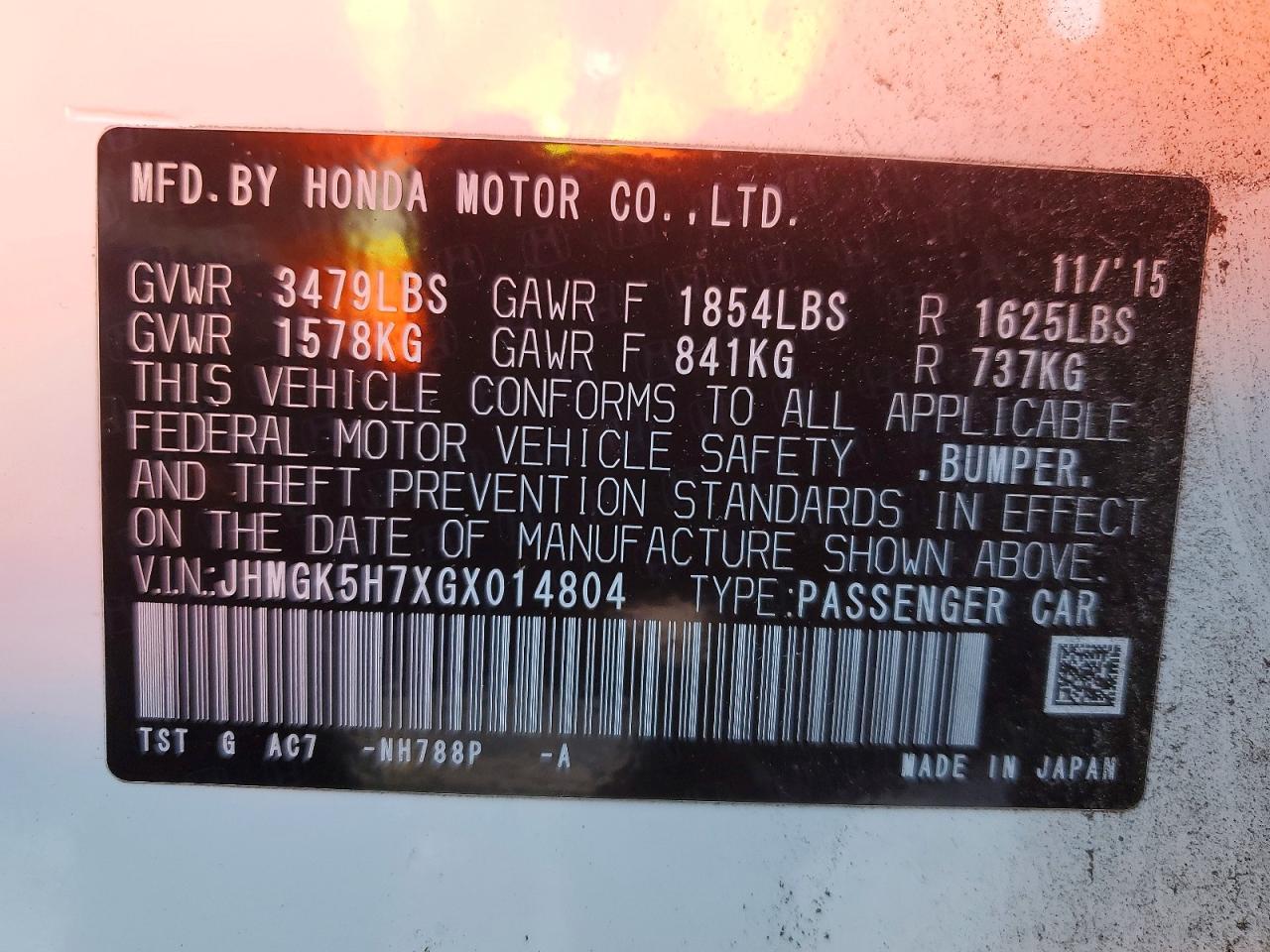 2016 HONDA FIT EX photo 12