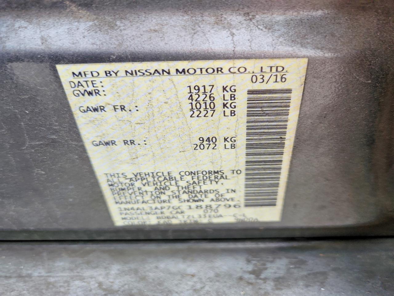 2016 NISSAN ALTIMA 2.5 photo 12
