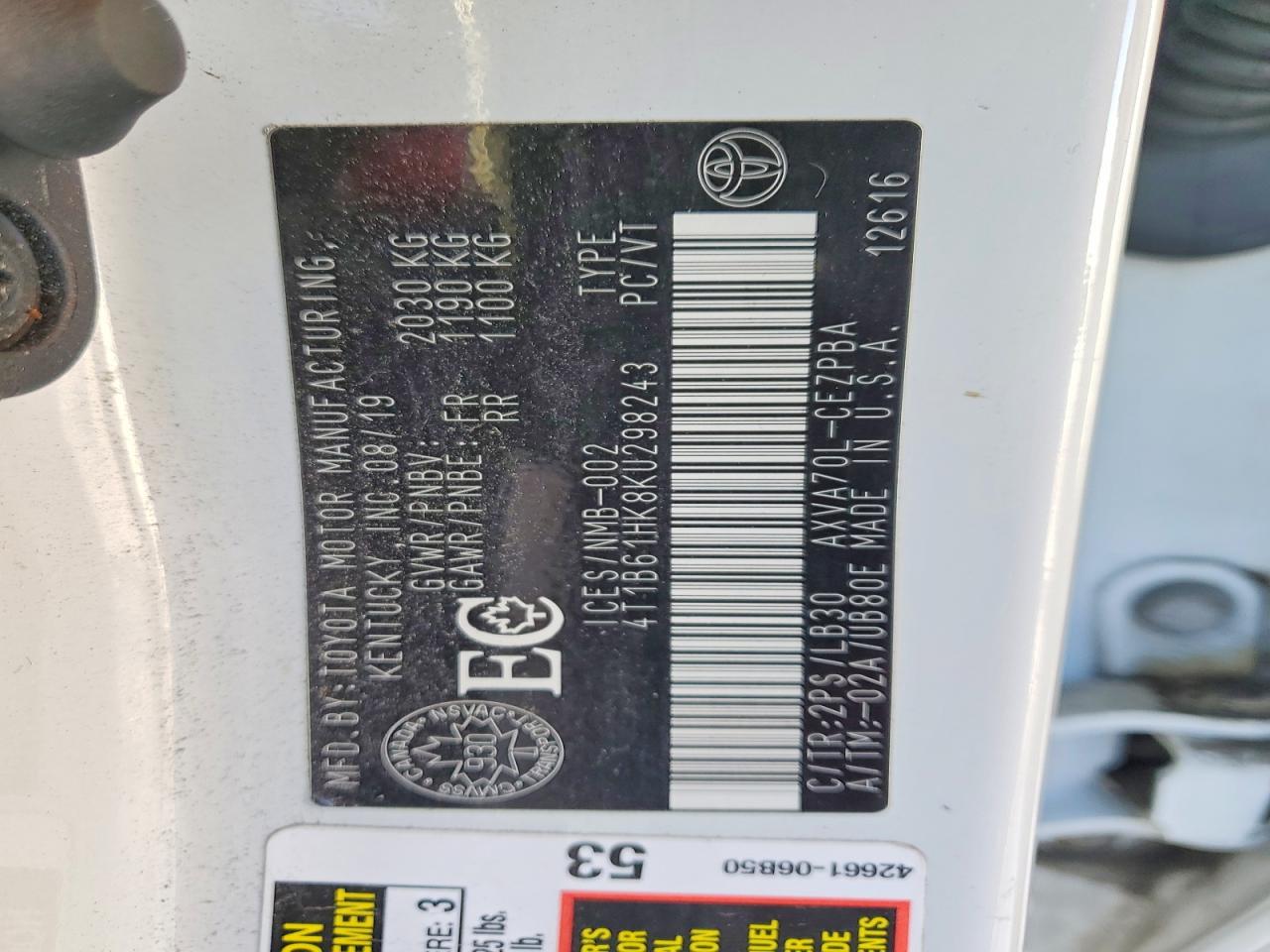 2019 TOYOTA CAMRY XSE photo 12