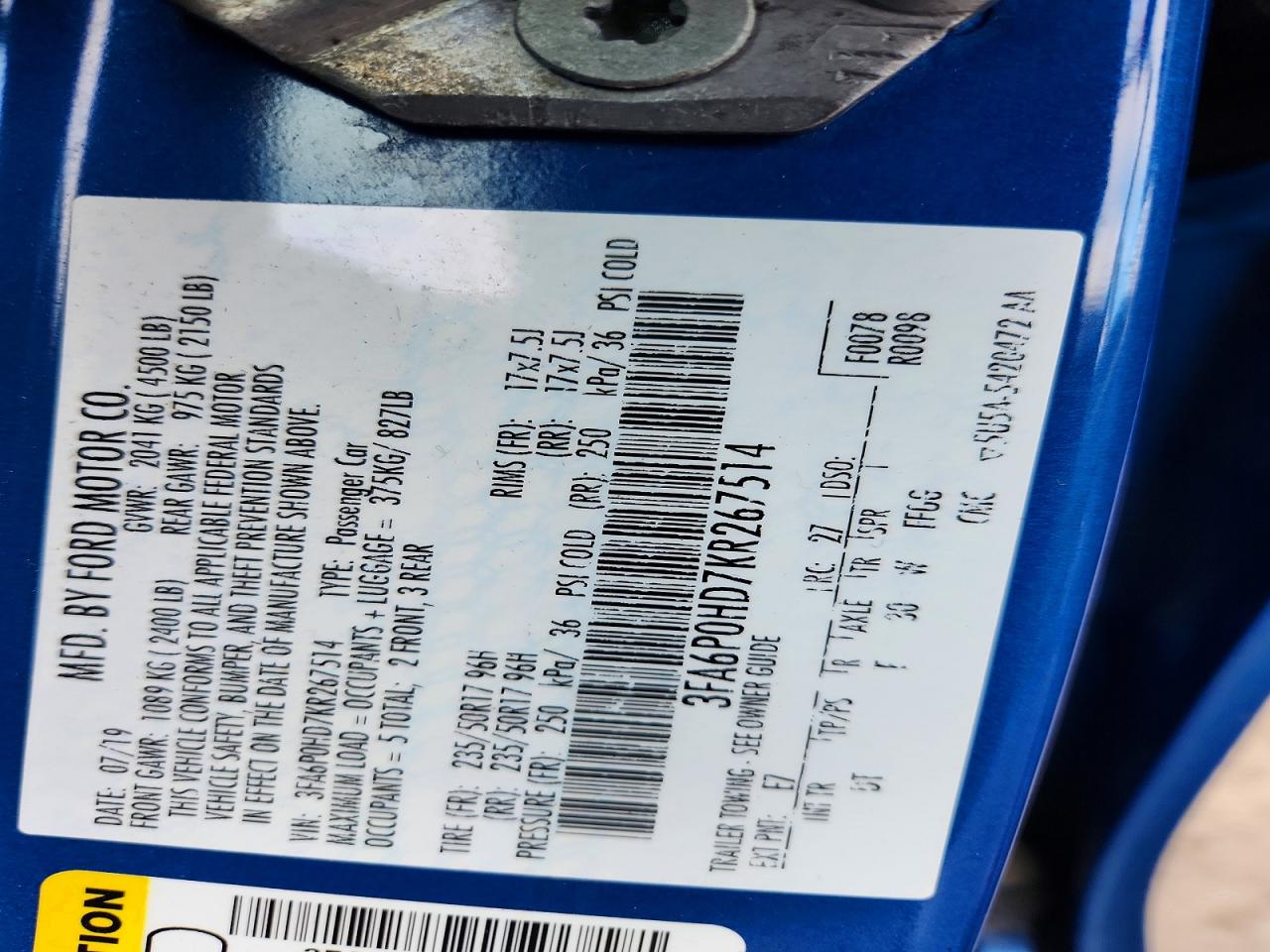 2019 FORD FUSION SE photo 13